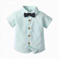thumbnail image 3 of Kaprioy Boys Summer Outfits Baby Boy Formal Short Set Toddler Summer Gentleman Outfit Kid Short Sleeve Bowtie Shirt Suspender Shorts Suit Tuxedo Outfits, 3 of 5