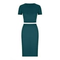 thumbnail image 5 of Jalioing Women's 2 Piece Skirt Set Tight A-Line Midi Skirts with Short Sleeve Crop Top Slim 2PCS Ladies Sets, 5 of 6