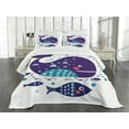 thumbnail image 3 of Ambesonne Whale Quilted Bedspread Set 3 Pcs, Ocean Cartoon Big Fish, King Size, Purple Turquoise White, 3 of 5