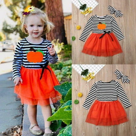 Newborn Baby Girls Halloween Costume Pumpkin Skirt Dresses Party Clothes