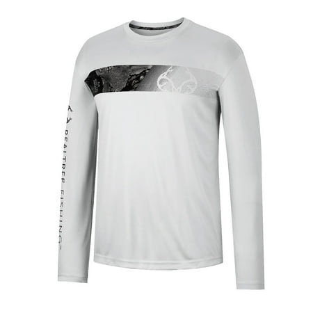 Realtree Men s Cape Fishing Sun Protection SPF 50+ Dry Weave Long Sleeve Gray Shirt Size 2X-Large