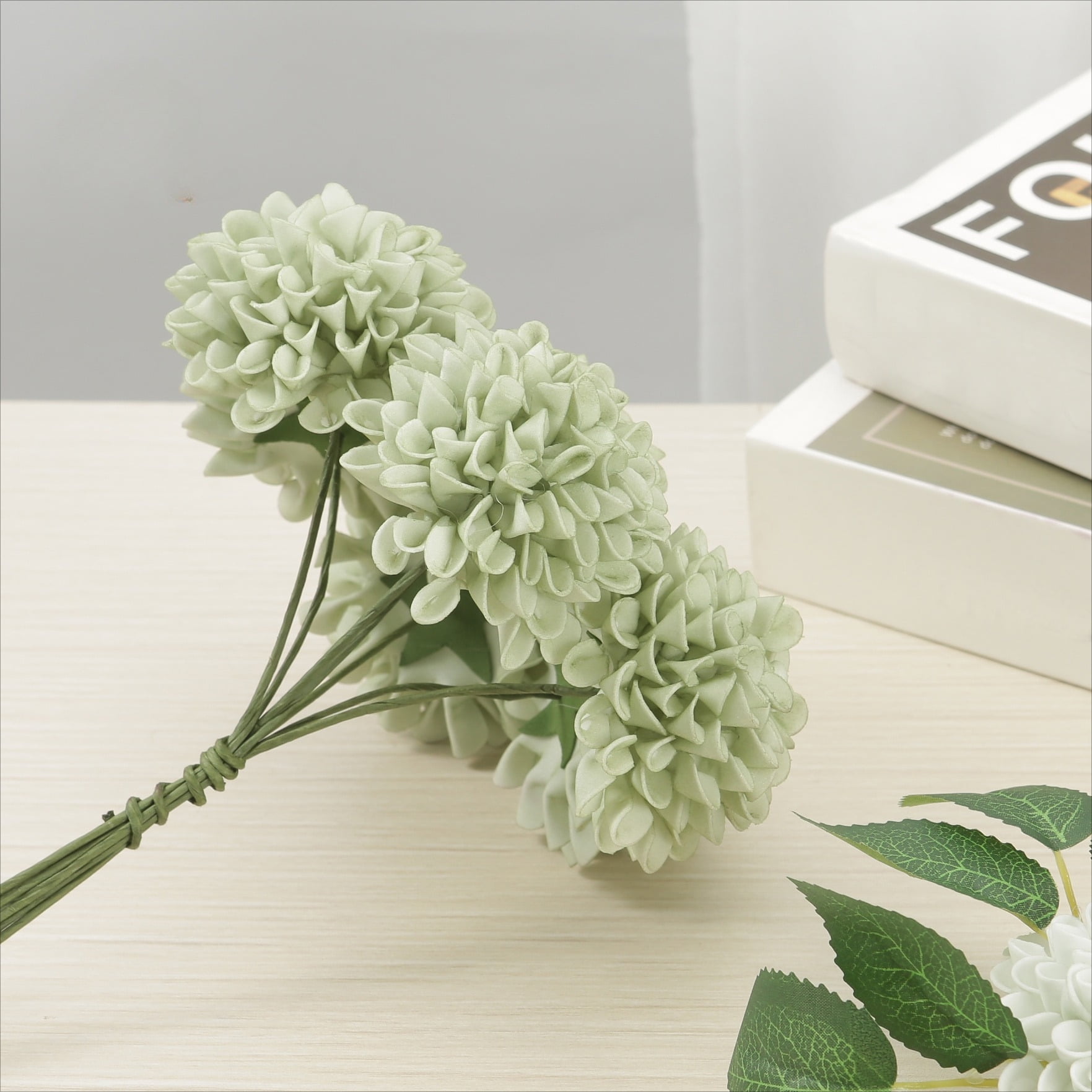 25Pcs Realistic Sage Green Artificial Roses and Dahlias with Stems, Fake Flowers for DIY Wedding Bouquets, Centerpieces, Bridal Shower and Home Decorations