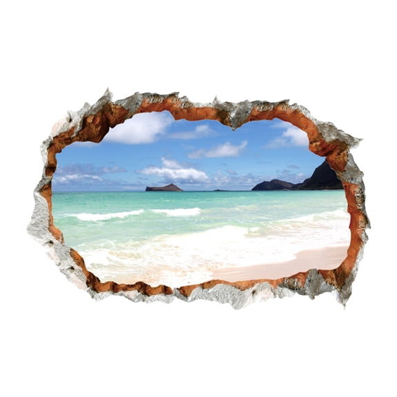 MezoJaoie Beach Scene Wall Sticker Seascape Stick Wallpaper Adhesive Broken Hole Wall Mural Decorative Sea Scenery Window Sticker Mural for Living Room