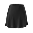 thumbnail image 2 of Women's High Waisted Mini A-Line Skirt Delicate Scalloped Lace Trim Hem Satin Silk Feel Short Skirt Elegant Chic Casual Daily Wear Flattering Soft Skirt, 2 of 5