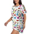 thumbnail image 2 of Fuzoiu Summer Print Women's Short-Sleeved Pajama Set,Lounge Sleepwear Set,Womens Pajama Sets 2 Piece,Button-Up Top and Shorts with Pockets-XX-Large, 2 of 7