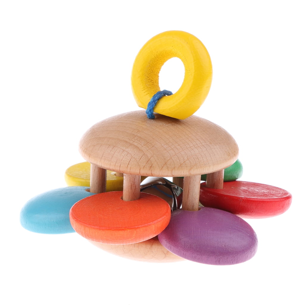 Wooden Baby Rattle Montessori Sensory Toy Newborn Boy Girl Shaker Handbell 