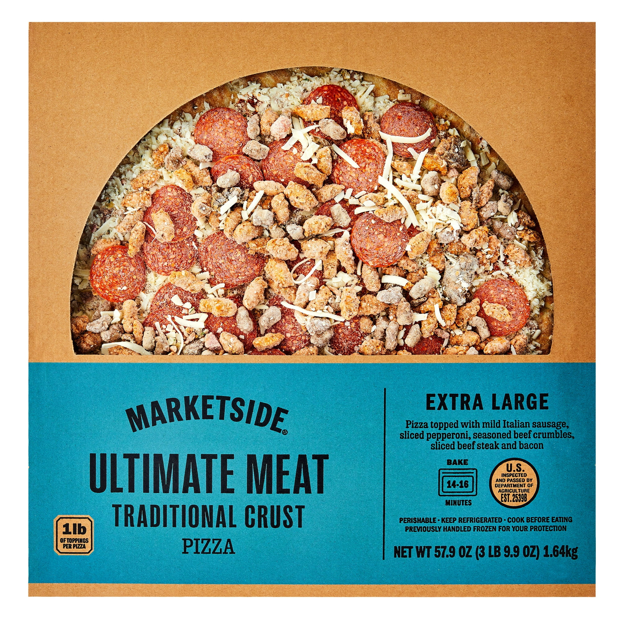 Marketside Ultimate Meat Pizza with Traditional Crust, Marinara Sauce, Extra Large, 16 Inch, Fresh