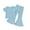Blue, variant on 2025 2-8Y Girls Solid Colour Loose Leisure Short Sleeve Round Neck Blouses T Shirt Bell Bottom Pants Two Piece Sets Blue