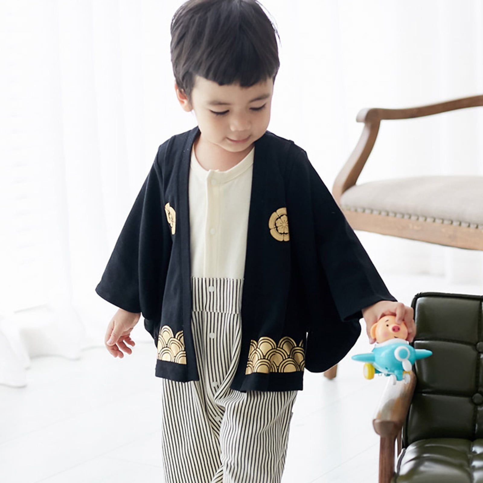 aDJFDGT Baby Boy Rompers Boys Spring Summer Long Sleeve Japanese Kimono Romper Jumpsuit Japanese Style Walmart