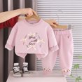 thumbnail image 2 of TOWED22 Toddler Girls 2 Piece Outfits Fall Clothes Knit Tulle Puff Sleeves Top and Flare Pants Set for Girl,Pink,2-3 Y, 2 of 9