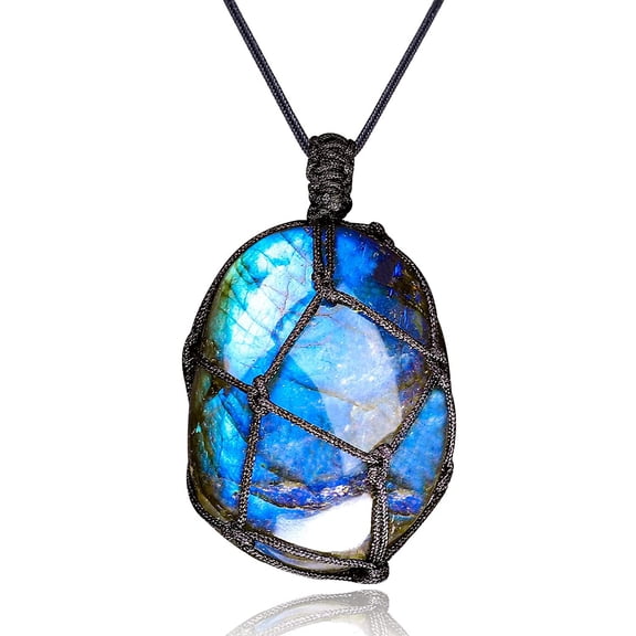 Black Healing Stones Necklace,Healing Crystal Necklace for Women Men Natural Gemstone Necklace Pendant Wrap Braid