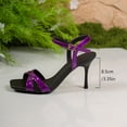 thumbnail image 4 of Miluxas Women's Square Toe Bow Heels Ankle Strap for Wedding Party Dress Shoes Purple 9(42), 4 of 9