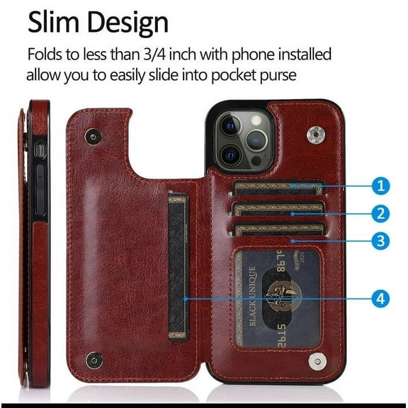 Genuine Leather iPhone 14 Case-Premium Wallet iPhone 14 Case With Card Slot-Adjustable Kickstand -Camera Protection Come With magnetic closure Free Gift Brown color