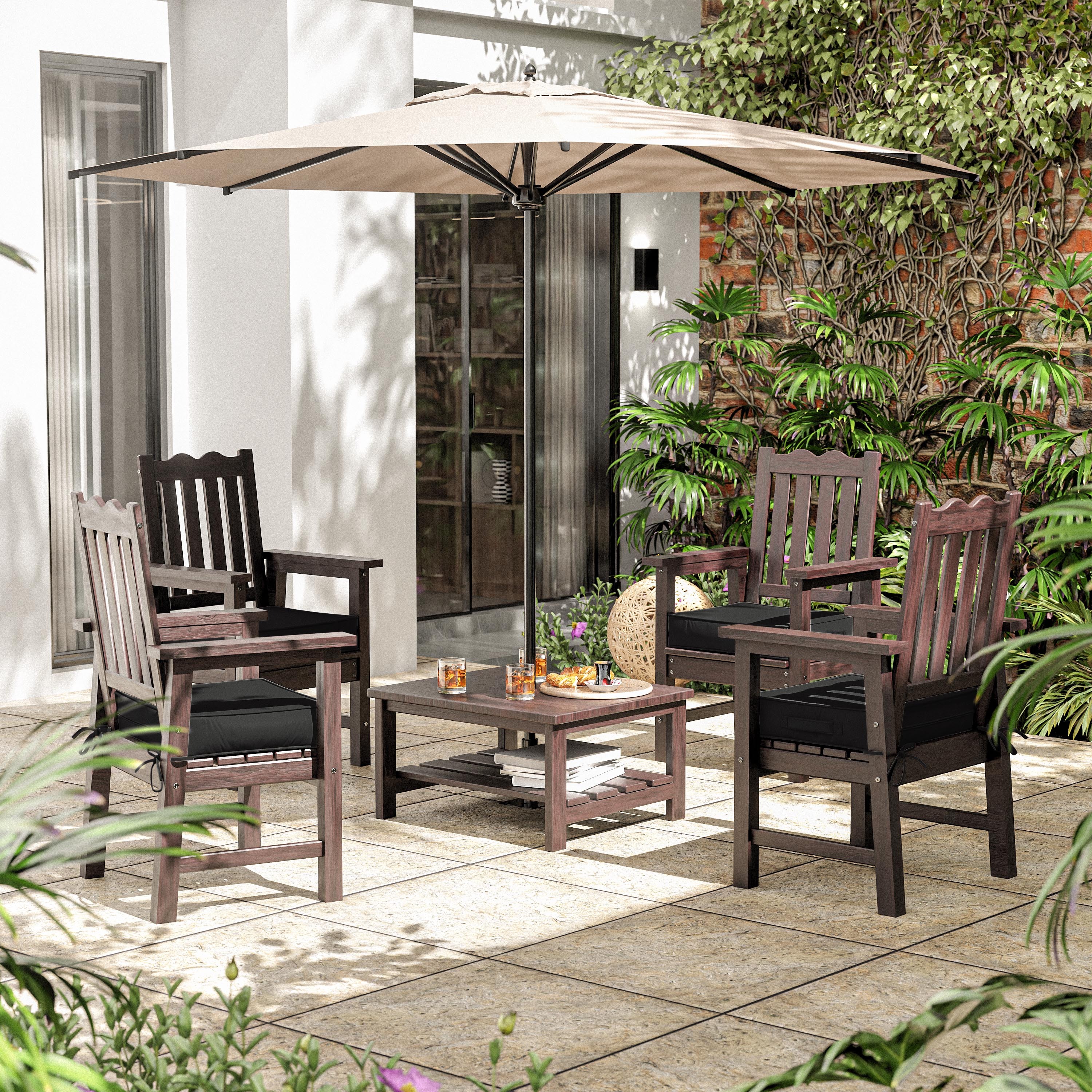 Pakunoda Outdoor Chair Cushions 19 X 19 X 4 Inch, 2-Piece Patio Seat Pad Cushions, Waterproof Outdoor Seat Cushions Square Corner with Handle and Ties, Black