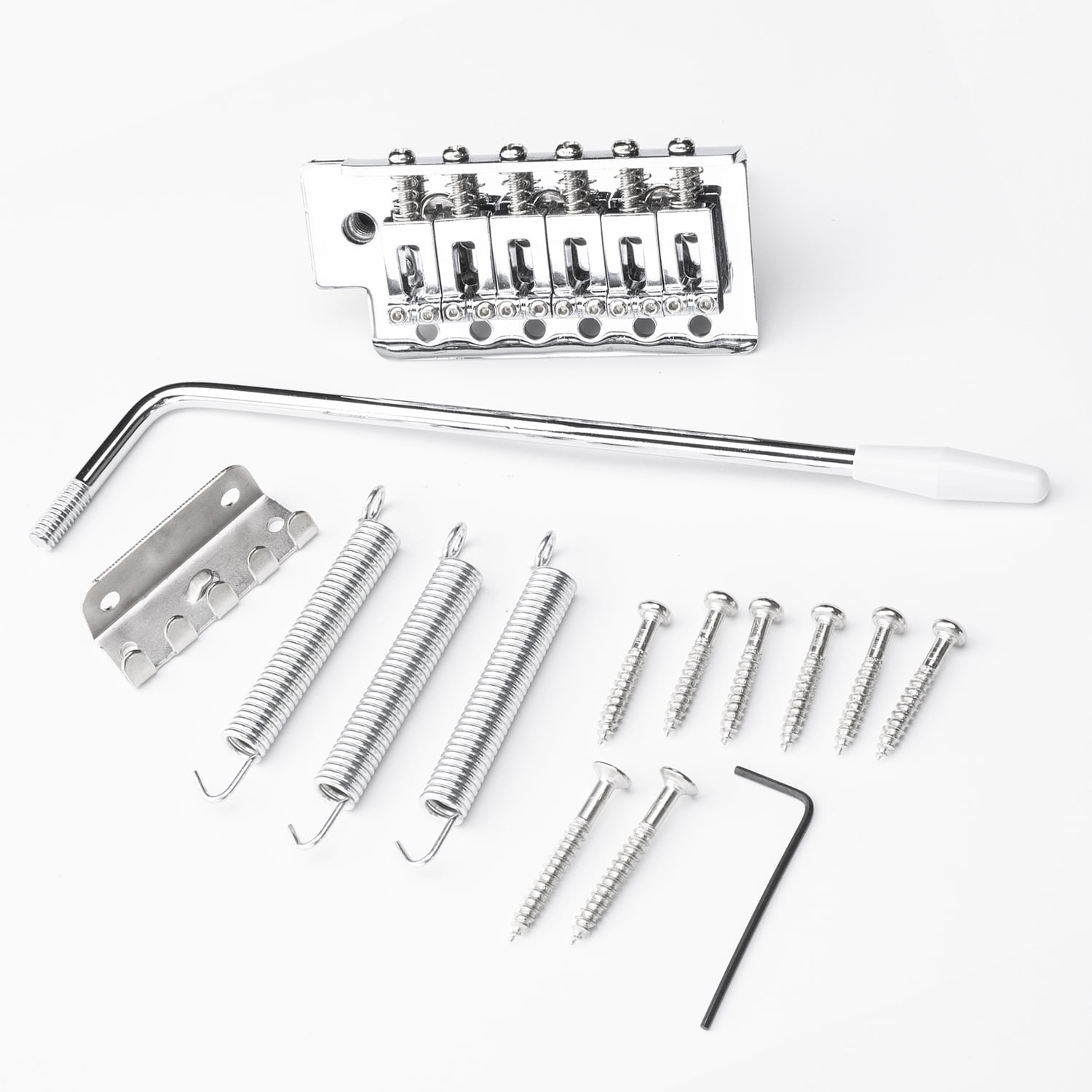 LOOKSEVEN 6-String Electric Guitar Tremolo Bridge System with Whammy Bar Springs Screws Full Set Black Replacement Parts for Strat ST Style-Silver