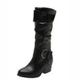thumbnail image 2 of POROPL Boots for Women Mid Calf Fashion High Heel Leather Buckle Knight Shoes,Boots for Women Size 4.5, 2 of 9
