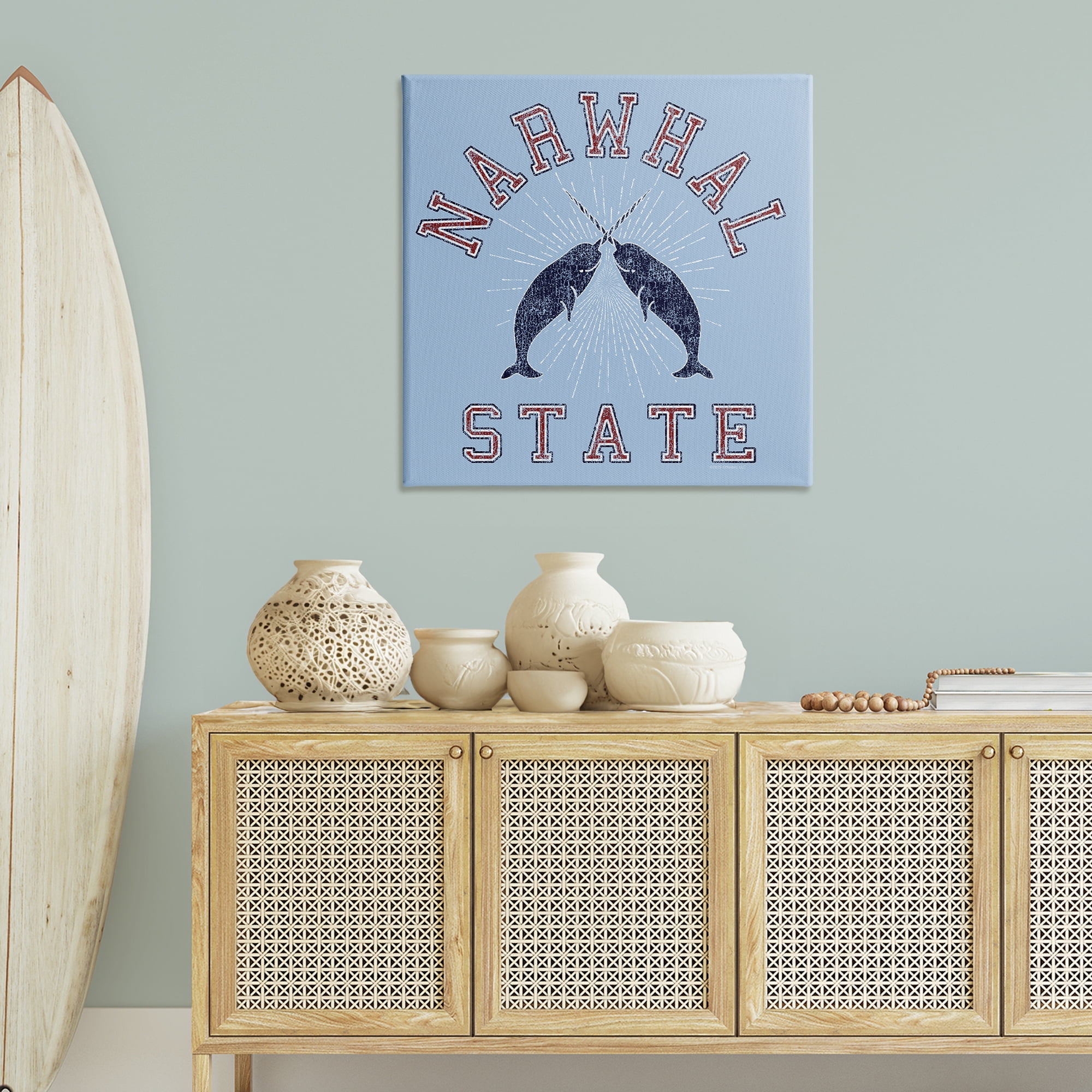 Stupell Industries Vintage Narwhal State Animals Painting Wrapped Canvas Art Print Wall Art, 36 x 36