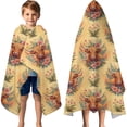 thumbnail image 3 of Yellow Highland Cow Flower Pattern Hooded Bath Towel，60"x35" for Ages 3 To 12 Kids, Quick Dry Lightweight Soft Microfiber Hood Beach Towel Cover Up for Kids, 3 of 7