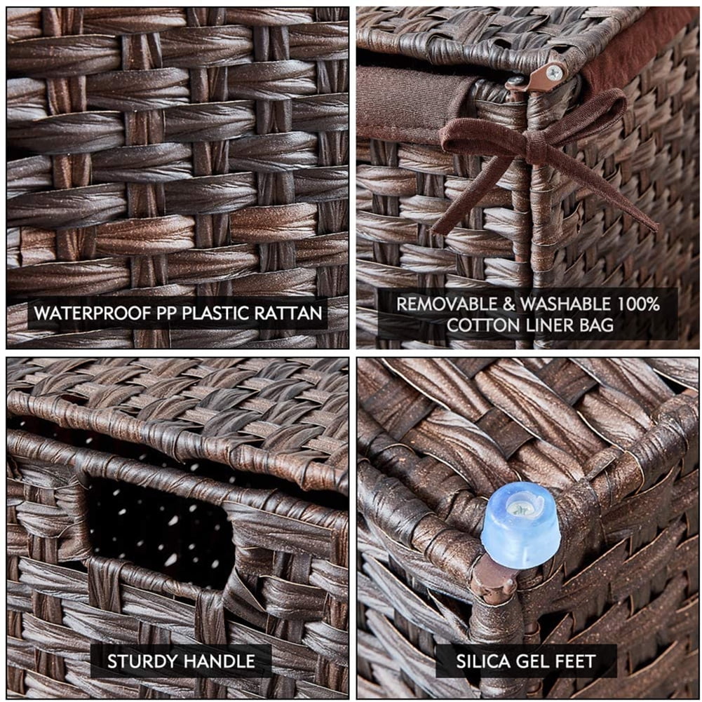 Private Jungle Divided Laundry Hamper,Synthetic Rattan Handwoven Clothes Laundry Basket with Lid and Handles,Foldable,Removable Liner Bag,Brown Private Jungle Divided Laundry Hamper,Synthetic Rattan Handwoven Clothes Laundry Basket with Lid and Handles,Foldable,Removable Liner Bag,Brown