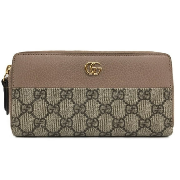 Pre-Owned Gucci Double G Zip Around Wallet Long GG Supreme Beige Leather 456117 GUCCI