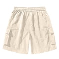 thumbnail image 4 of NJDVHB Man Summer Solid Elastic Waist Loose Breathable Drawstring Pocket SweatShorts,Beige,M, 4 of 4