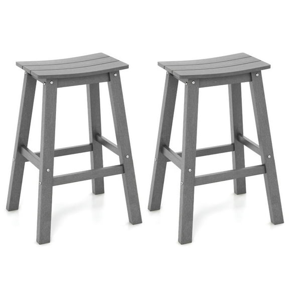 Topcobe 29 Inch HDPE Patio Bar Stool Set of 2 Armless Saddle Stools, Modern Furniture for Living Room-Gray