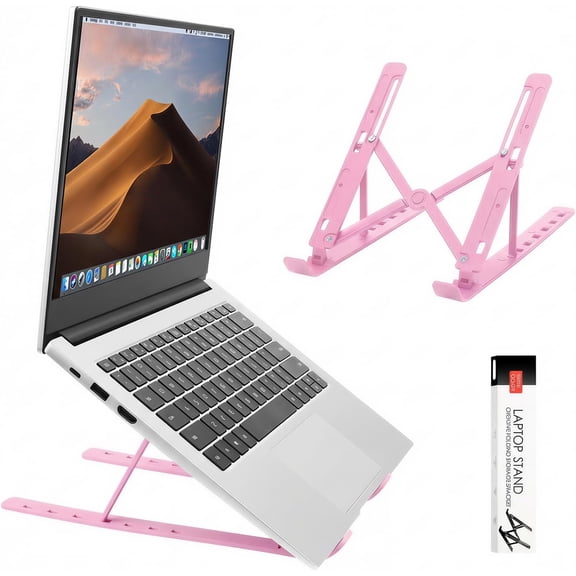 Adjustable Laptop Stand, Portable Laptop Riser for Desk, ABS Silicone Foldable Ventilated Cooling Notebook Holder Stand for 10-15.6” Laptops, Tablets