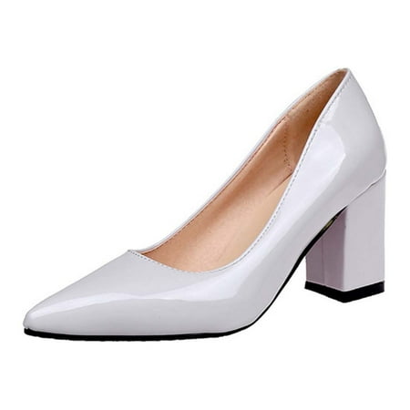 hopeusnice Clearance Womens Heeled Pumps Classic Pointed Toe Chunky High Heels Work Shoes Dress Pumps Comfortable Wedding Evening Party Shoes Gray 41