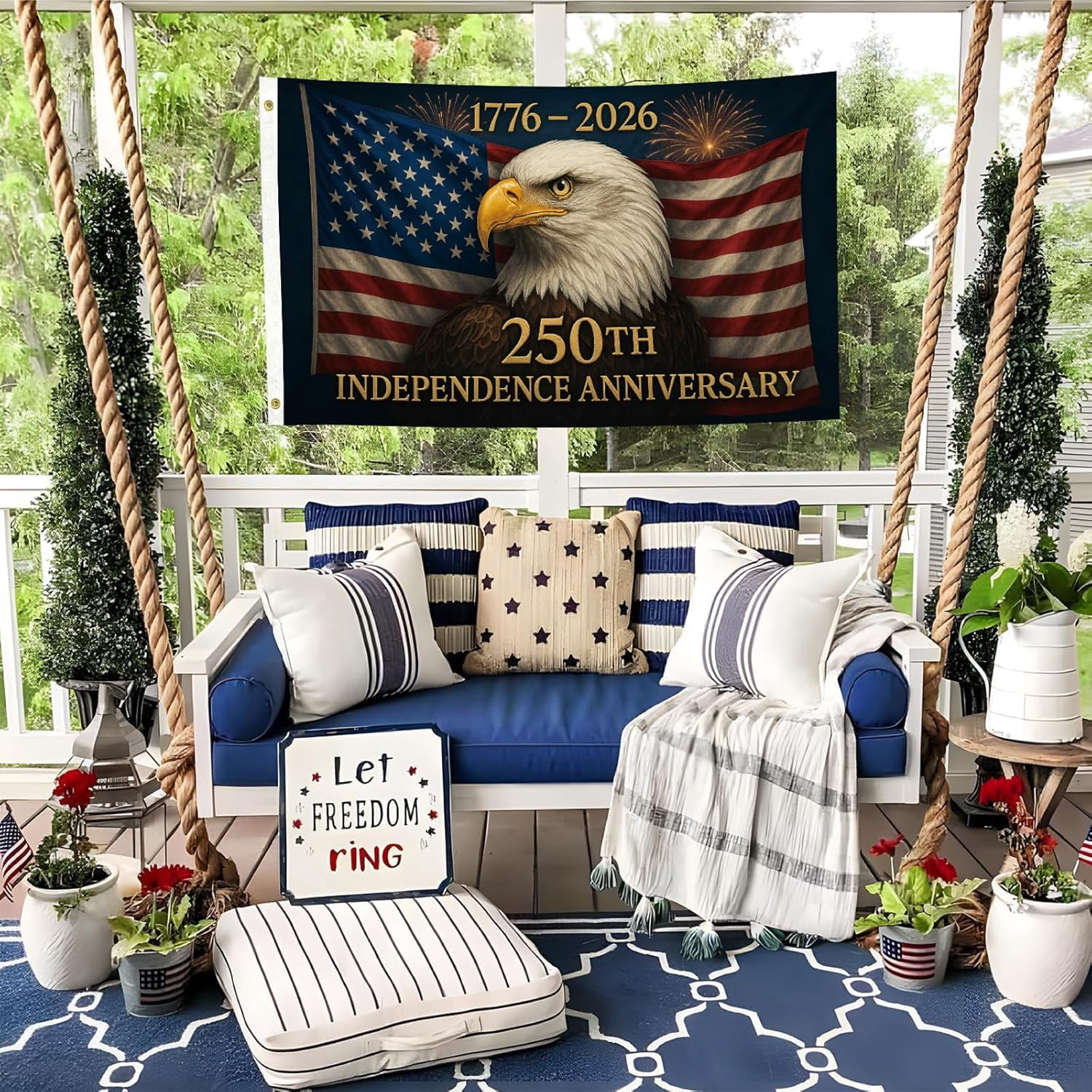 3 Ply 250 Anniversary USA Flag 250 Year American Anniversary Flag 250th Patriotic Independence Bald Eagle 1776-2026 3x5 ft Double Sided Heavy Duty Outdoor 12oz Canvas Header 4th of July