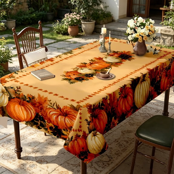 Vintage Fall Pumpkin Maple Leaf Print Tablecloth, Rustic Thanksgiving Holiday Party Table Cover Home Decor, Thanksgiving Christmas Gift