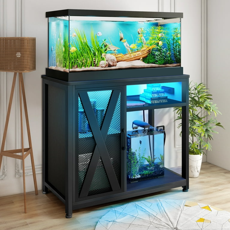 Dextrus Fish Tank Stand Metal Aquarium Stand with Power Outlets LED Light and Cabinet for 40 50 Gallon Aquarium Bearable 880LBS Capacity Black Walmart