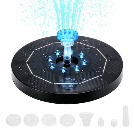 GAIZERL Solar Bird Bath Fountains Upgraded, 4W Solar Powered Water Fountain Pump with 4000 Battery, 7 Nozzles & 4 Fixers, Colorful LED Lights for Garden, Swimming Pool, Pond, Fish Tank and