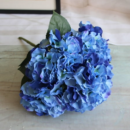 (1 Bunch of 5 flowers ) Artificial Silk Hydrangea Bouquet Fake Flowers Arrangement Home Wedding decor (Light Purple) Color: dark blue