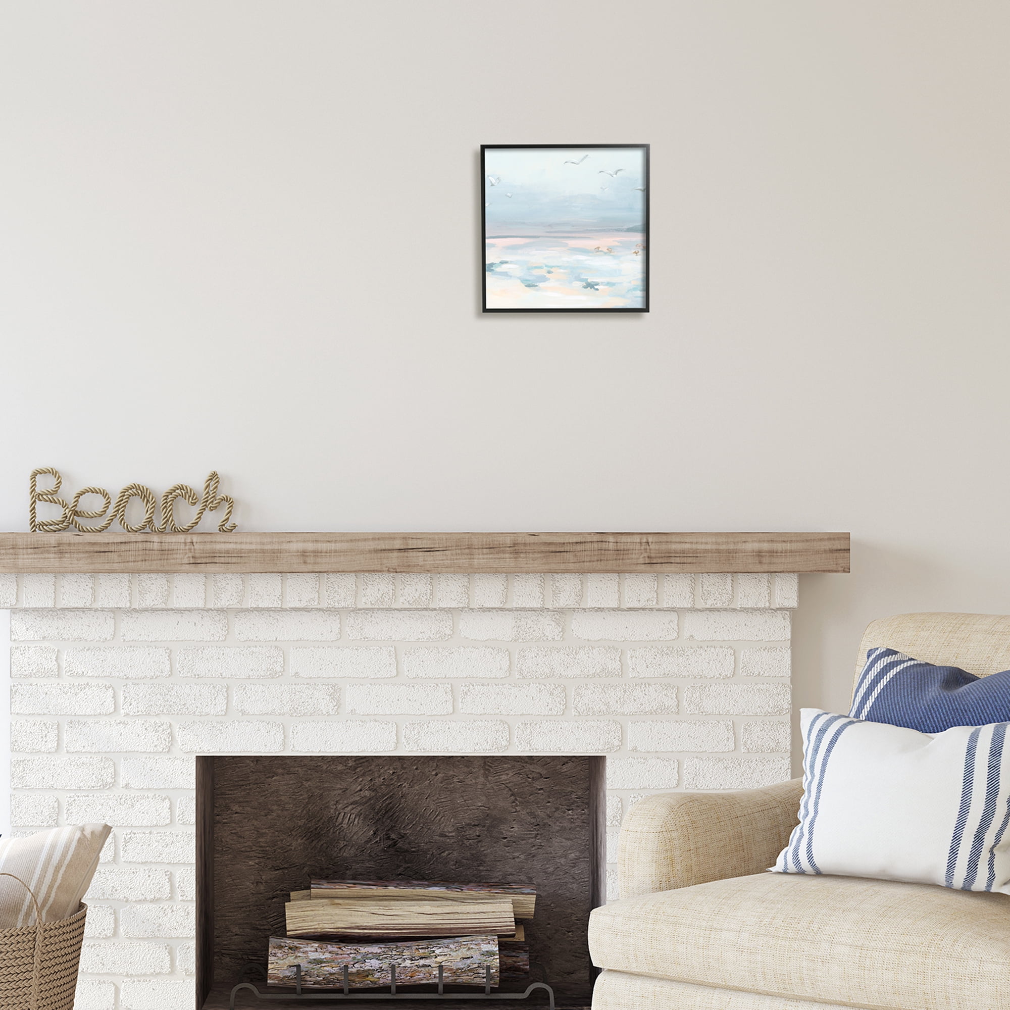 Stupell Industries Pastel Coastal Landscape Animals & Insects Painting Black Framed Art Print Wall Art, 12 x 12