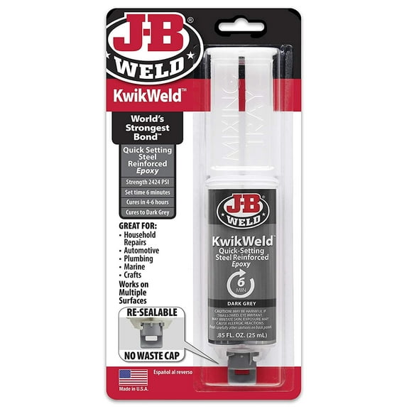 J-B Weld 50176 KwikWeld Steel Reinforced Epoxy Syringe - Dark Grey - 25 ml