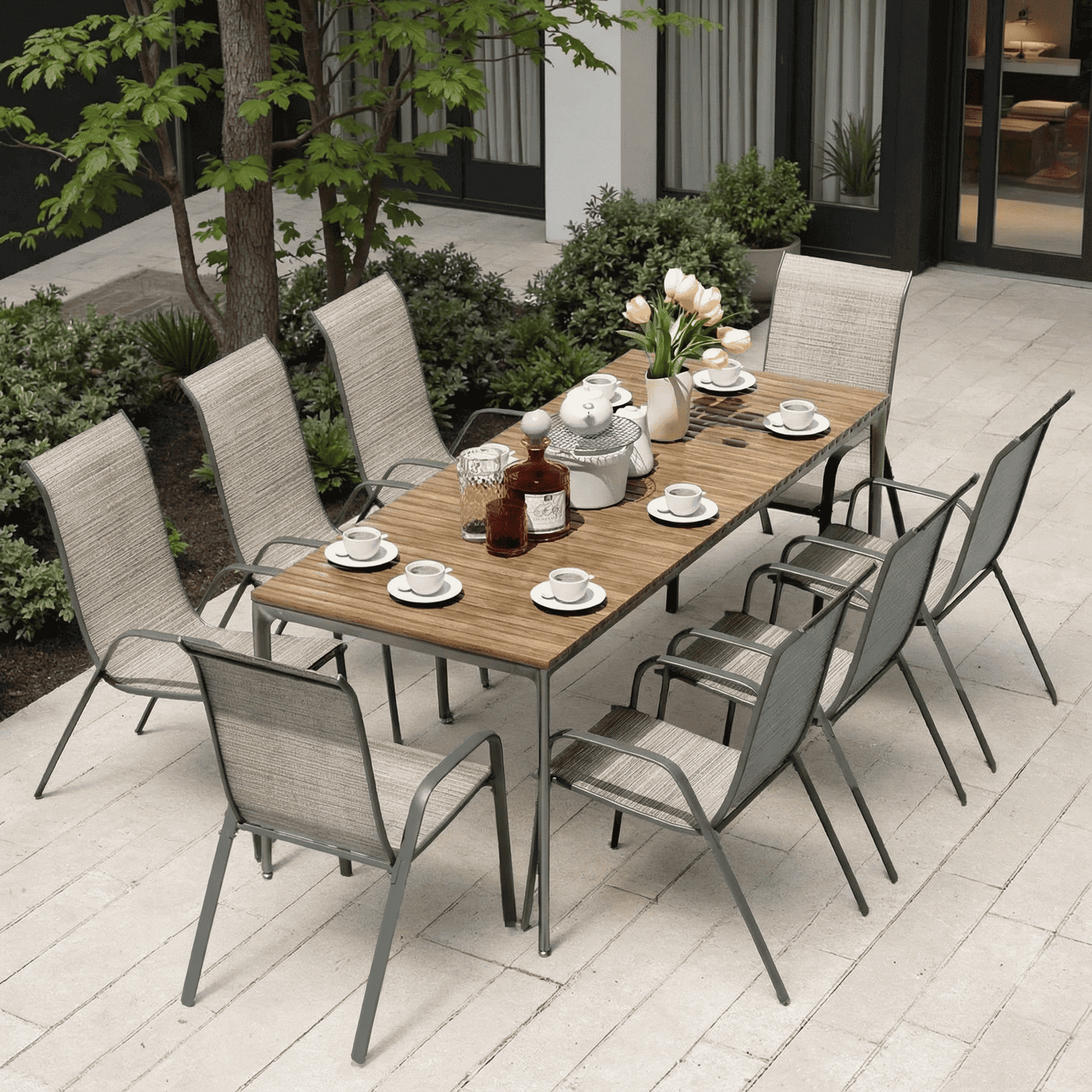 Arlopu Patio Dining Chairs Set of 8, Outdoor Dining Chairs with Steel Frame & All-Weather Textilene, Stacking Chairs for Poolside Backyard Garden