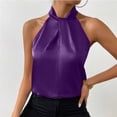 thumbnail image 3 of Xuyuer Womens Elegant Twist Front Halter Sleeveless Satin Blouse Keyhole Back Tank Top 2026, 3 of 6