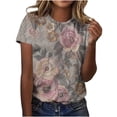 thumbnail image 2 of Blmnix Women Blouses Summer Cotton Pullover Vintage T-Shirts Gray Short Sleeve Crew Neck Hawaiian Shirts for Women,XXL, 2 of 6