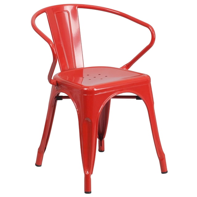 Bowery Hill Industrial Metal Stackable Dining Arm Chair in Red
