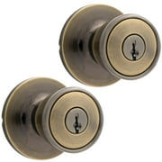 Lokhaus (2 Pack Keyed Alike Door Locks) Tulip Entry Doorknob Antique Bass, 1766002E