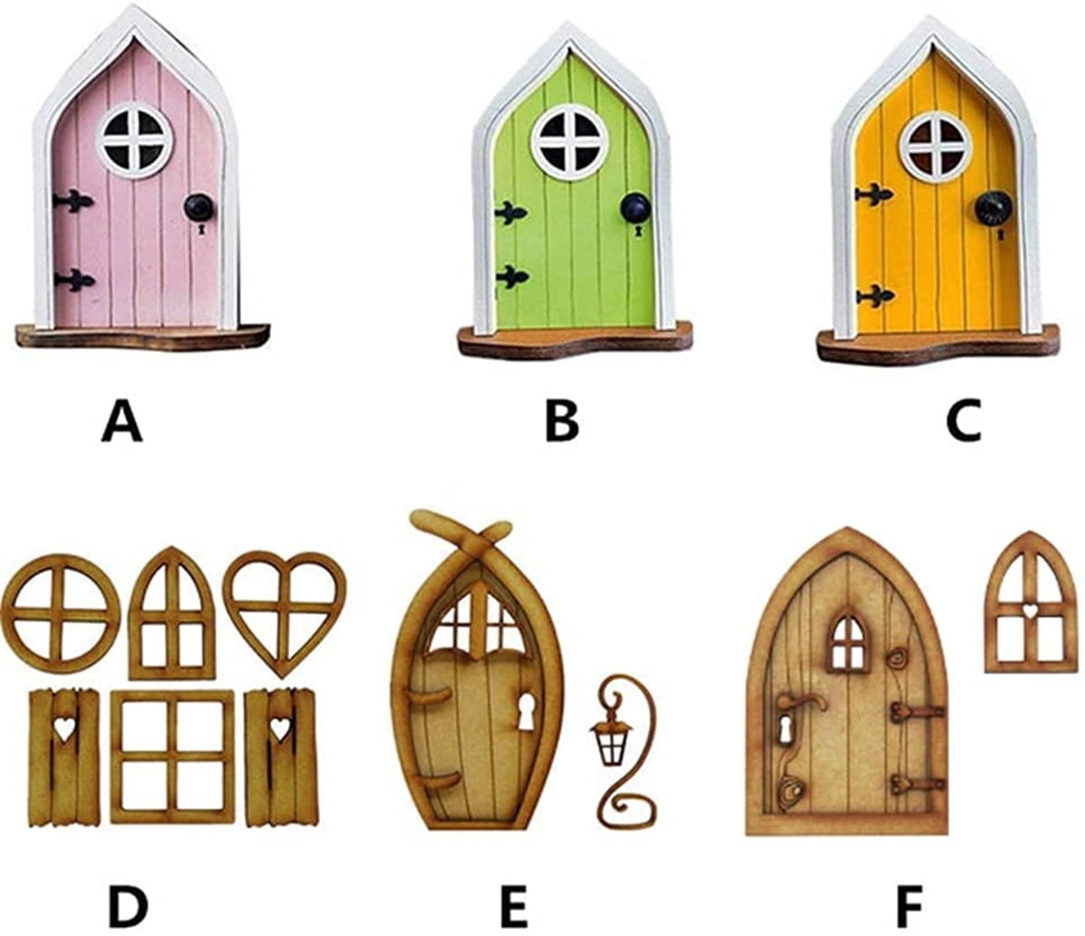 Miniature Fairy Gnome Home Window and Door for Trees Yard Art Garden Sculpture Decoration YUGHGH Wooden Playhouse Decoration Door for Self-Assembly Door Gnome Door Set Garden Decoration Doors
