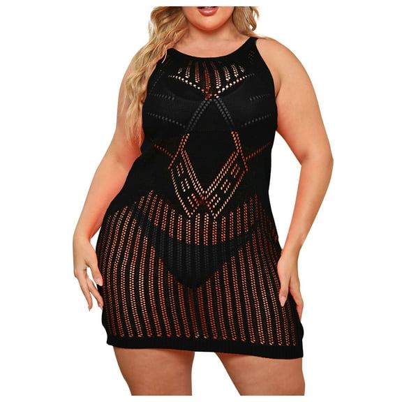 Idoravan Beach Cover up for Women Clearance Women's New Fashion Beach Sexy Hem Cover Up Hollow-out Breathable Swimwear