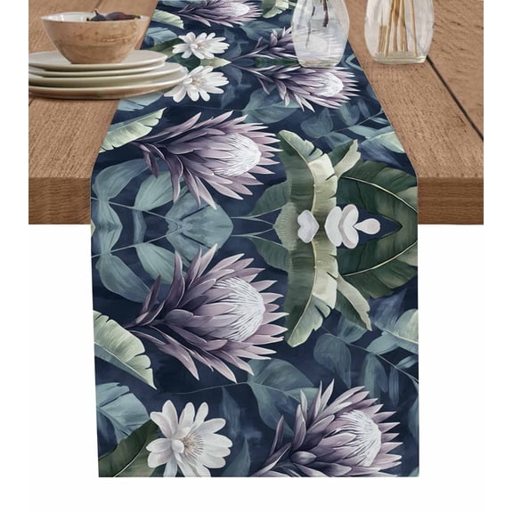 Hokiten Table Runners 120 Inches Long Dress Scarves, Flower Plant Farmhouse Coffee/Dining/Kitchen Table Runner for Living Room, Vintage Floral Nature Watercolor Palm Leaf 13x120 Inch