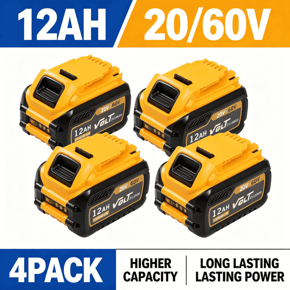 20V 60V 12.0Ah Battery 4-Pack for DeWei DCB609 DCB612 Lithium-Ion with LED Indicator
