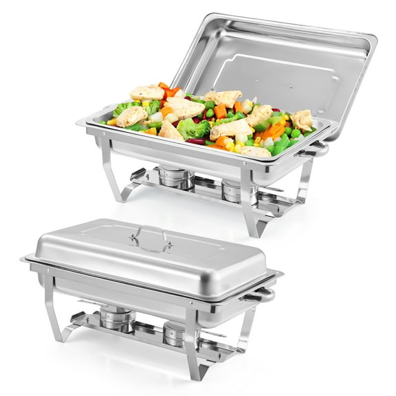 Superior 8QT Stainless Steel Chafing Dish Buffet Set – 2-Pack Rectangular Food Warmers with Lids & Folding Stands – Professional Catering Buffet Servers for Parties, Weddings, Events