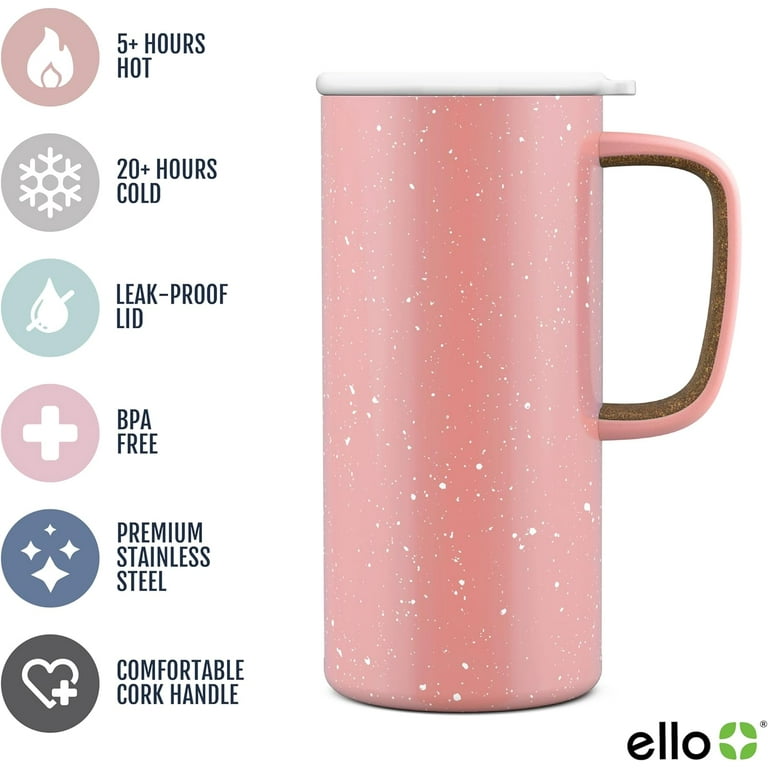 Ello Campy Vacuum Insulated Travel Mug with Leak-Proof Slider Lid and Comfy  Carry Handle, Perfect for Coffee or Tea, BPA Free, Georgia Peach, 18oz  Georgia Peach 18 oz 