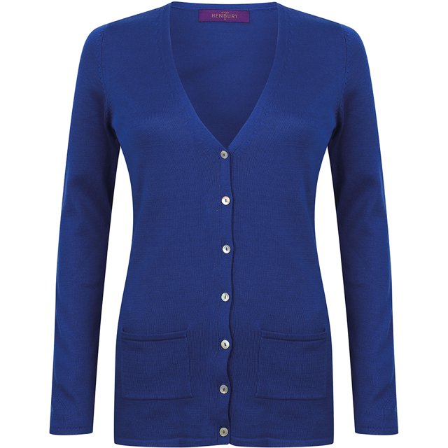 Henbury - Cárdigan de punto abotonada con cuello en V para mujer (Azul)