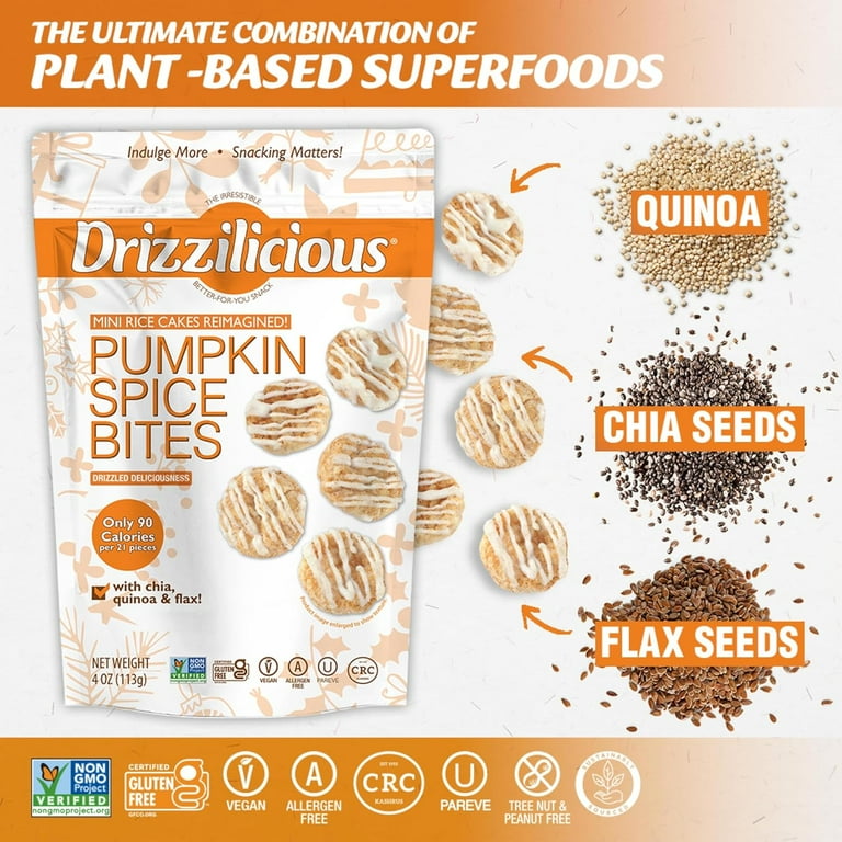 Drizzilicious Mini Rice Cakes, Pumpkin Spice Flavored Rice Cake Gluten Free Snacks, Rice Crisps 2-Pack