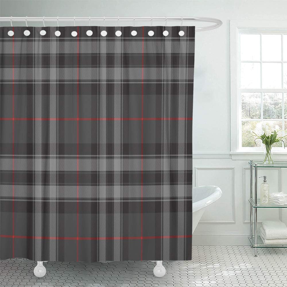 Moose with Black and Red Woodland Rustic Patch Plaid Fabric Shower Curtain 70 In 