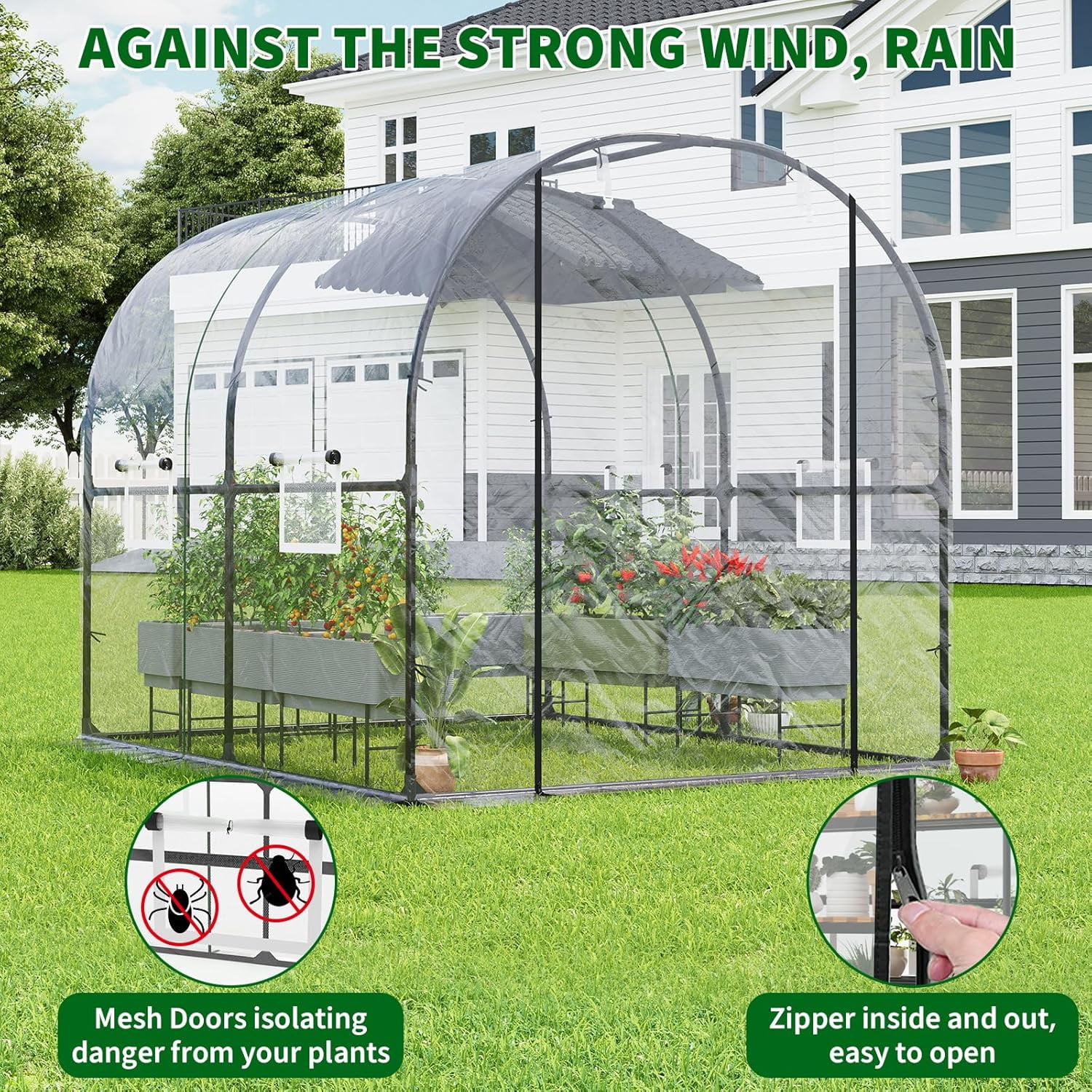 Garvee Portable Walk-in Greenhouse 98.42 x 78.74 x 78.74", Upgraded Heavy Duty Frame, Clear